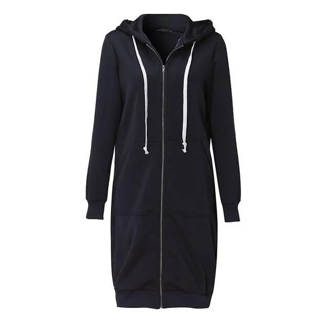 10 Colors Casual Women Long Hoodies Pockets Zip Up