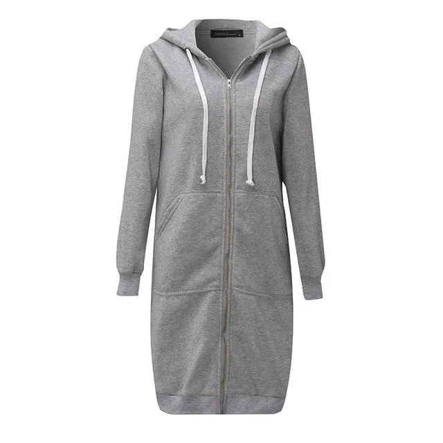 10 Colors Casual Women Long Hoodies Pockets Zip Up