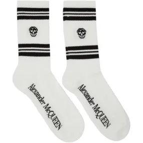 Alexander McQueen White and Black Stripe Skull Sport Socks