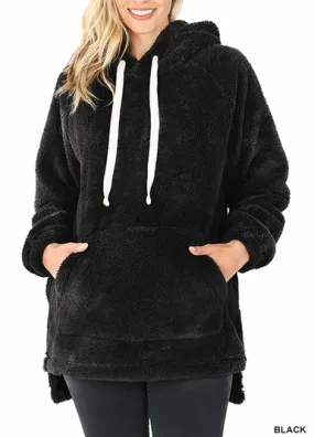 Black Hooded Faux Kangaroo Pocket