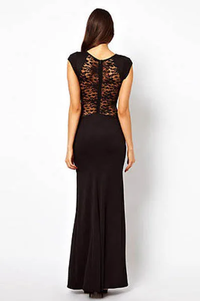 Black Lace See Through Long Evening Dress