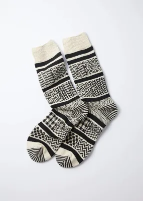 Black Multi Jacquard Crew Socks