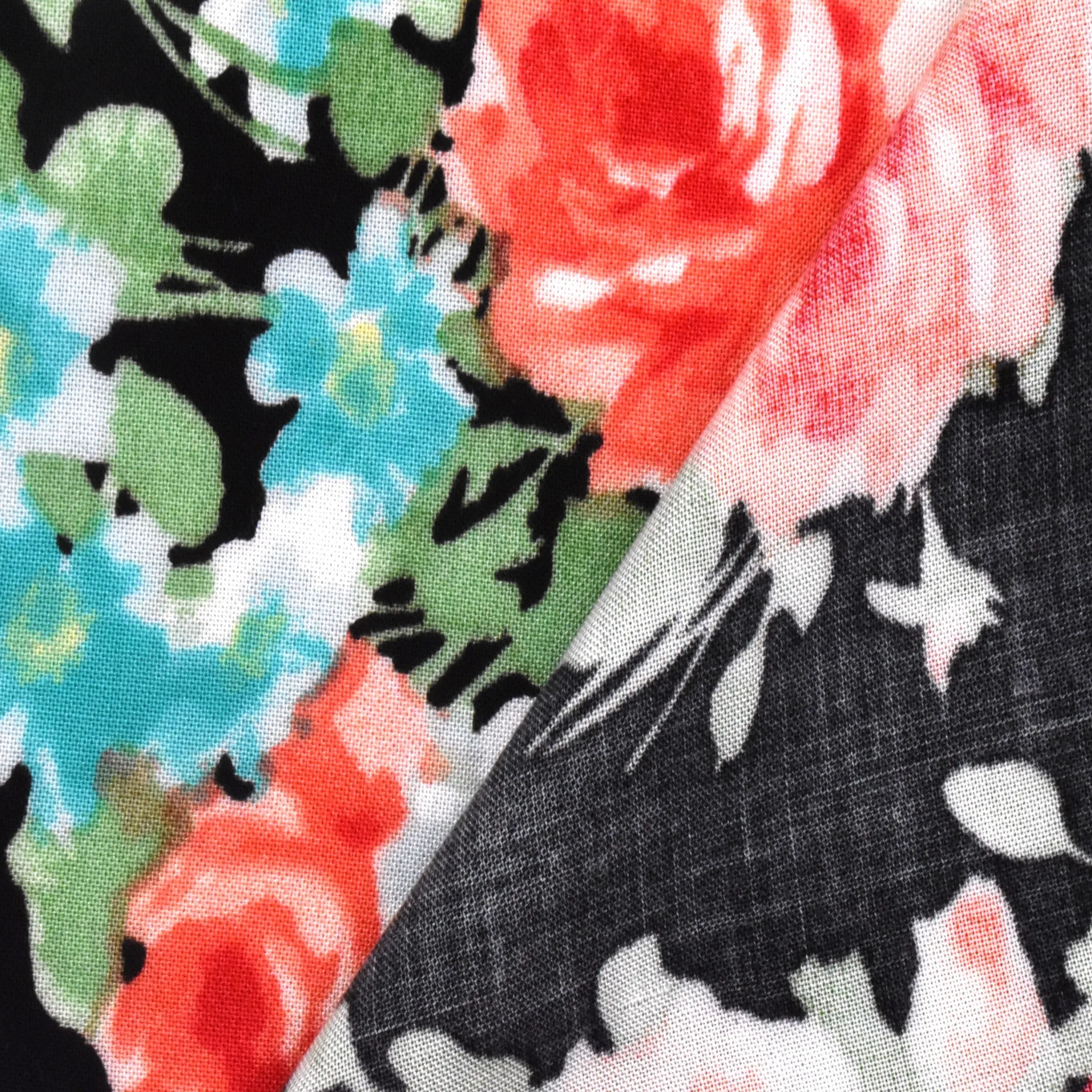 Black-Simple Red-Multi Floral Printed Rayon Challis Woven Fabric
