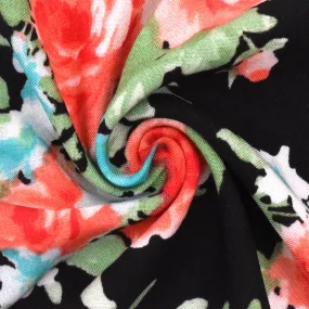 Black-Simple Red-Multi Floral Printed Rayon Challis Woven Fabric