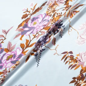 Brown Floral Printed Pale Blue Silk Charmeuse