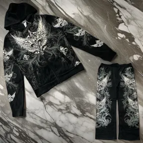 *BUS STOP* WOMEN'S VELOUR (BLACK) FULL OUTFITS (HOODED WITH ZIP)