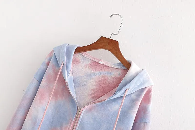 Cropped Sweatshirts Hooded Long-Sleeve TRAF Vintage Zip-Up Print Female Women Fashion