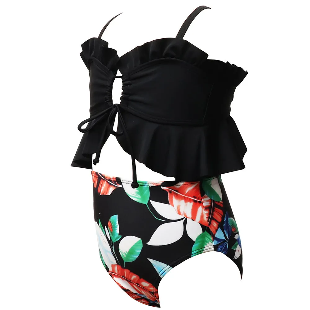 Cross-strap Printed Bikini Girl Swimsuit