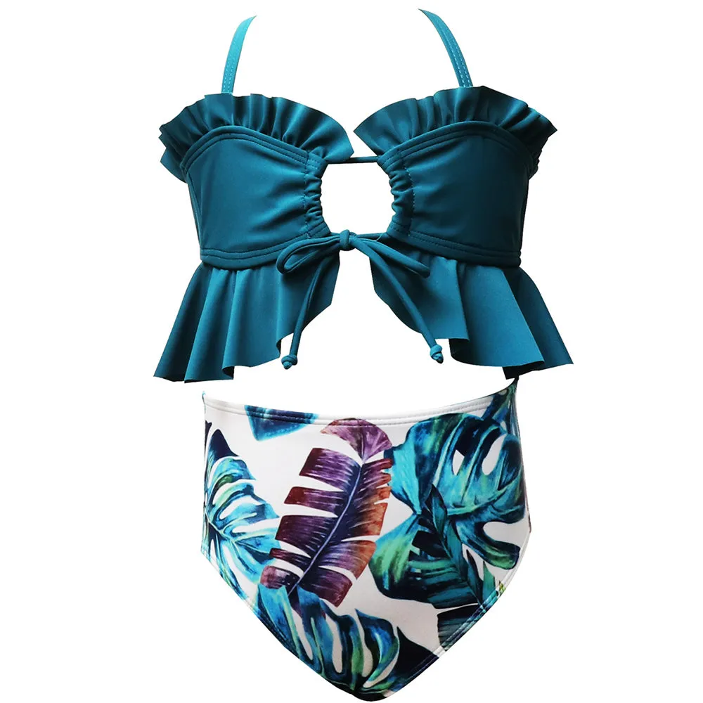 Cross-strap Printed Bikini Girl Swimsuit
