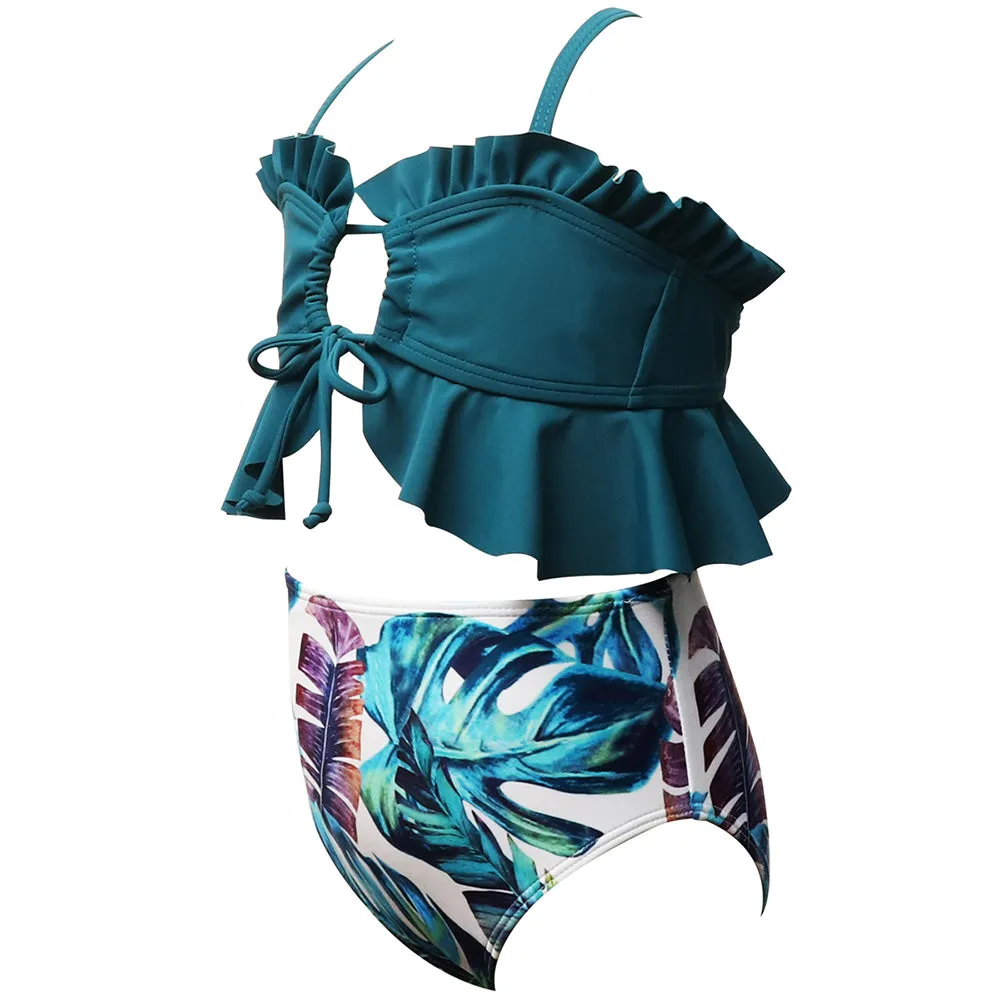 Cross-strap Printed Bikini Girl Swimsuit