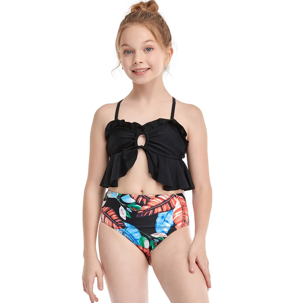 Cross-strap Printed Bikini Girl Swimsuit