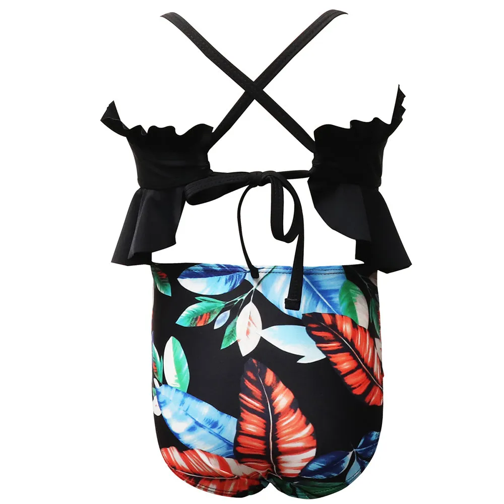 Cross-strap Printed Bikini Girl Swimsuit