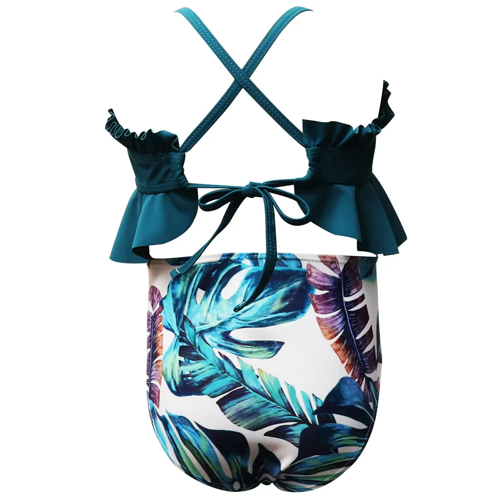 Cross-strap Printed Bikini Girl Swimsuit