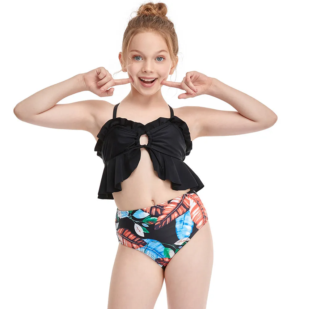 Cross-strap Printed Bikini Girl Swimsuit