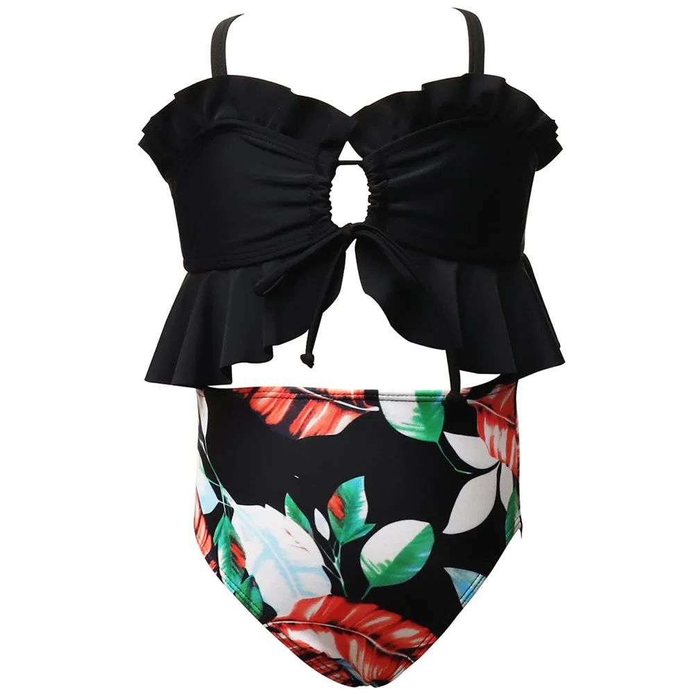 Cross-strap Printed Bikini Girl Swimsuit