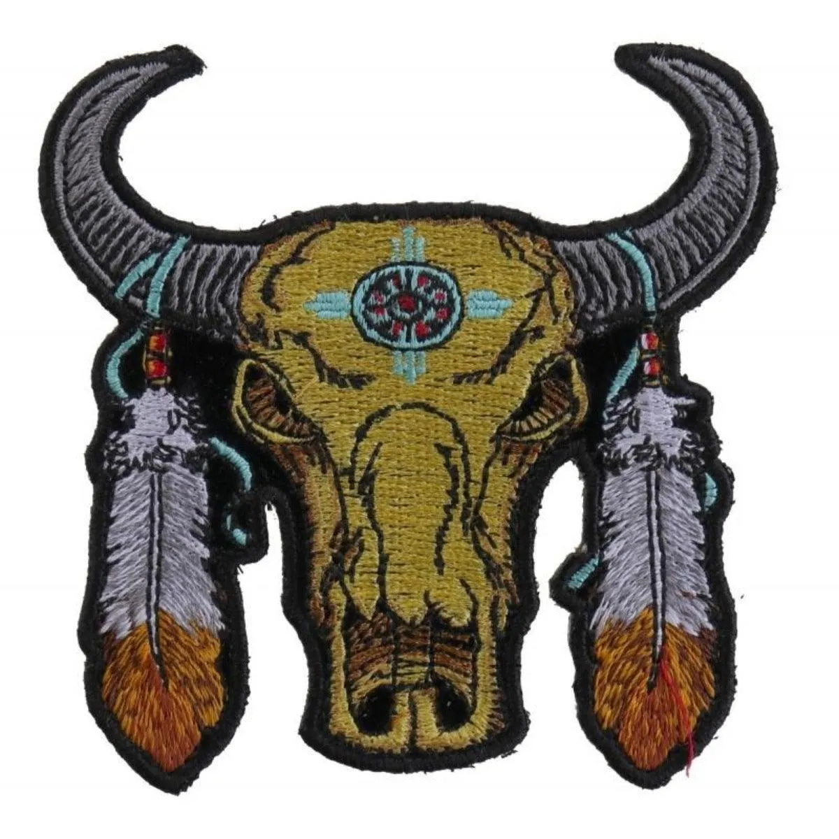 Daniel Smart Buffalo Head Feathers Embroidered Iron On Patch, 3.5 x 3.5 inches