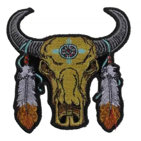 Daniel Smart Buffalo Head Feathers Embroidered Iron On Patch, 3.5 x 3.5 inches