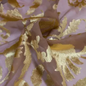 Daris Golden Floral Flocked Polyester Voile SHOWROOM SAMPLE 34CM X 60CM