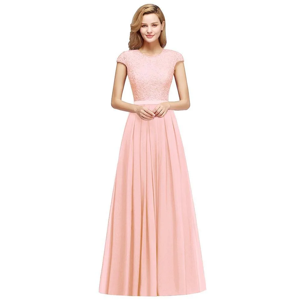 Elegant Cap Sleeves ALine Evening Swing Dress Navy Blue Long Party Dress