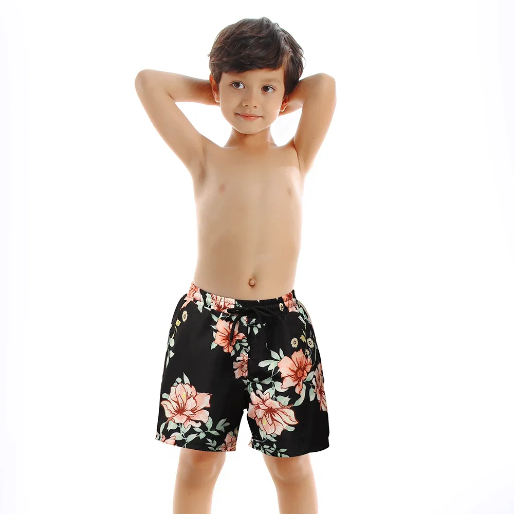 Family Matching Black Floral Printed Swimsuits