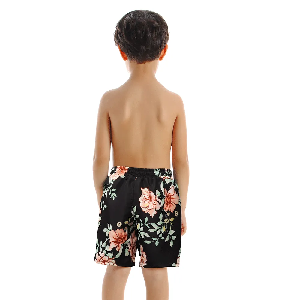 Family Matching Black Floral Printed Swimsuits