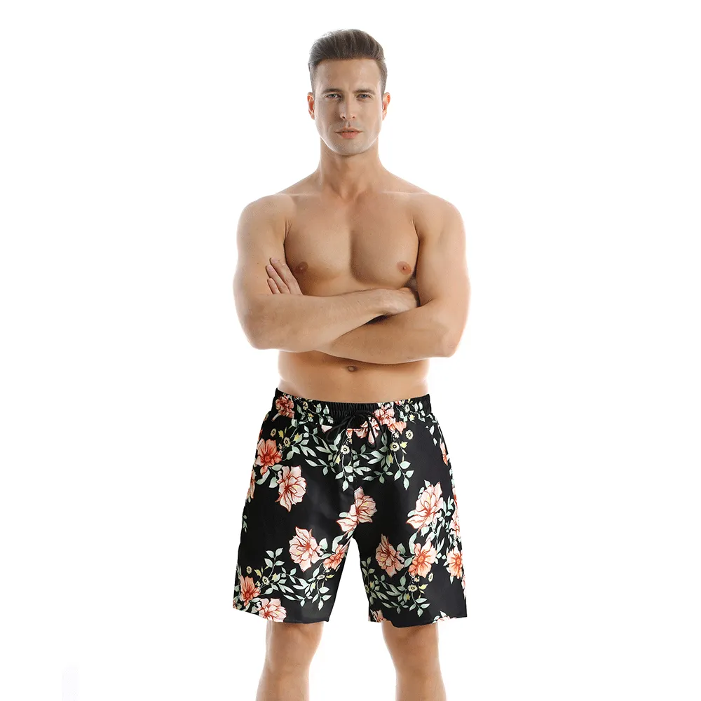 Family Matching Black Floral Printed Swimsuits