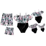 Family Matching Leaves Flowers Printed Swimsuits