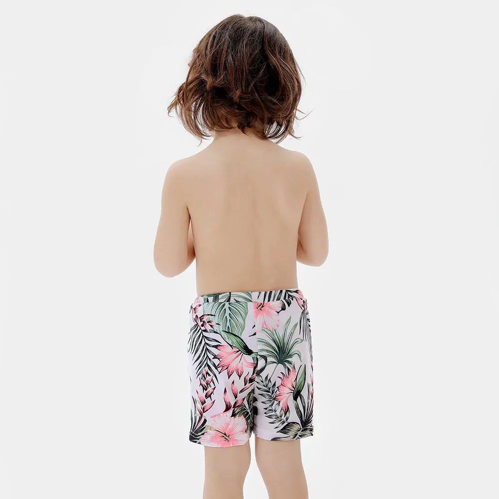 Family Matching Leaves Flowers Printed Swimsuits