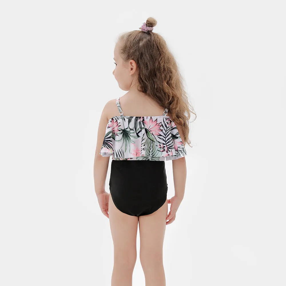 Family Matching Leaves Flowers Printed Swimsuits