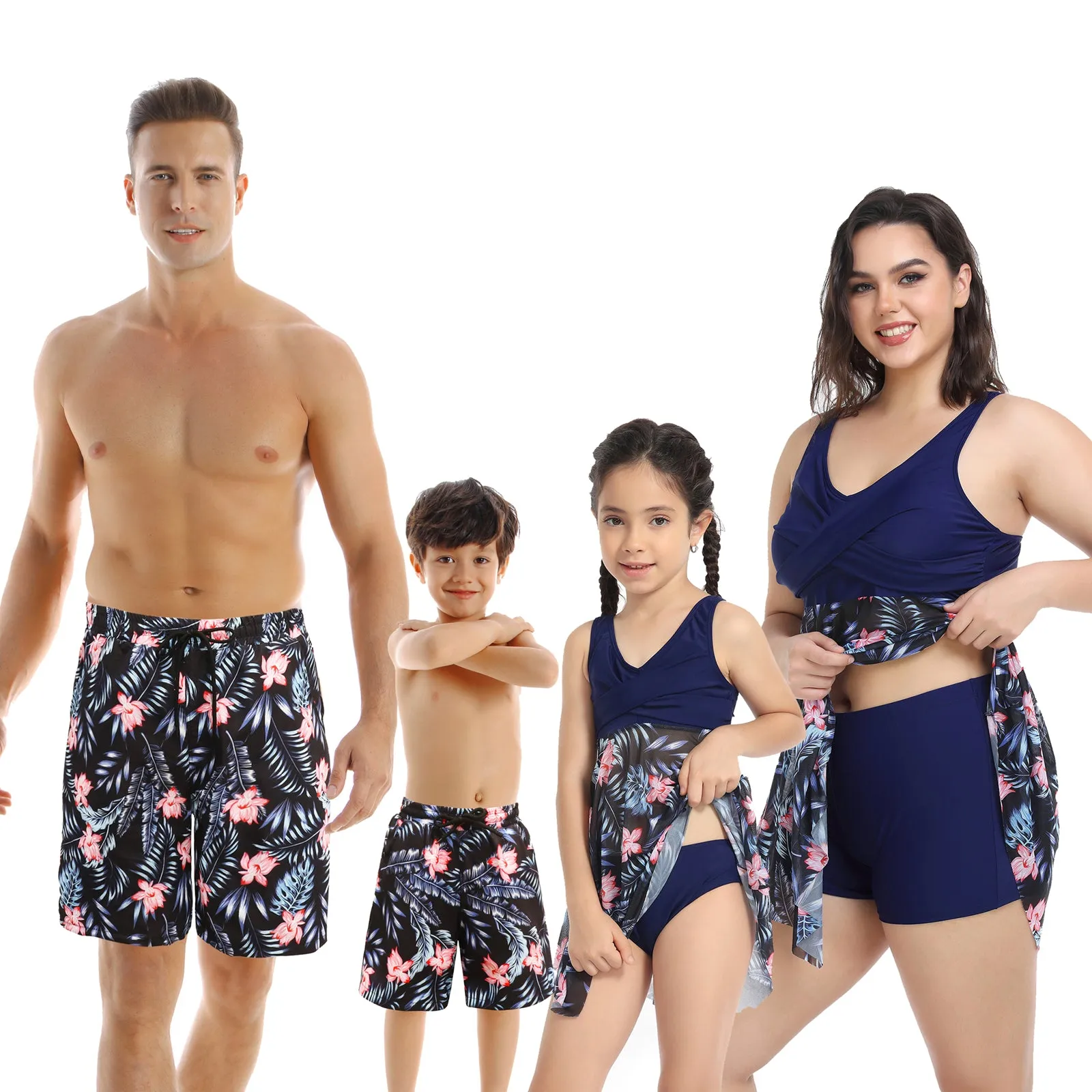 Family Matching Leaves Printed Swimsuits