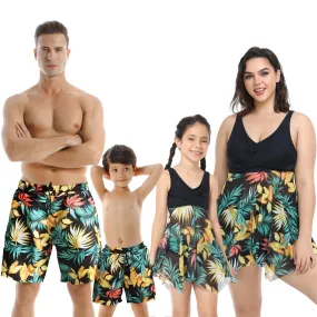 Family Matching Leaves Printed Swimsuits