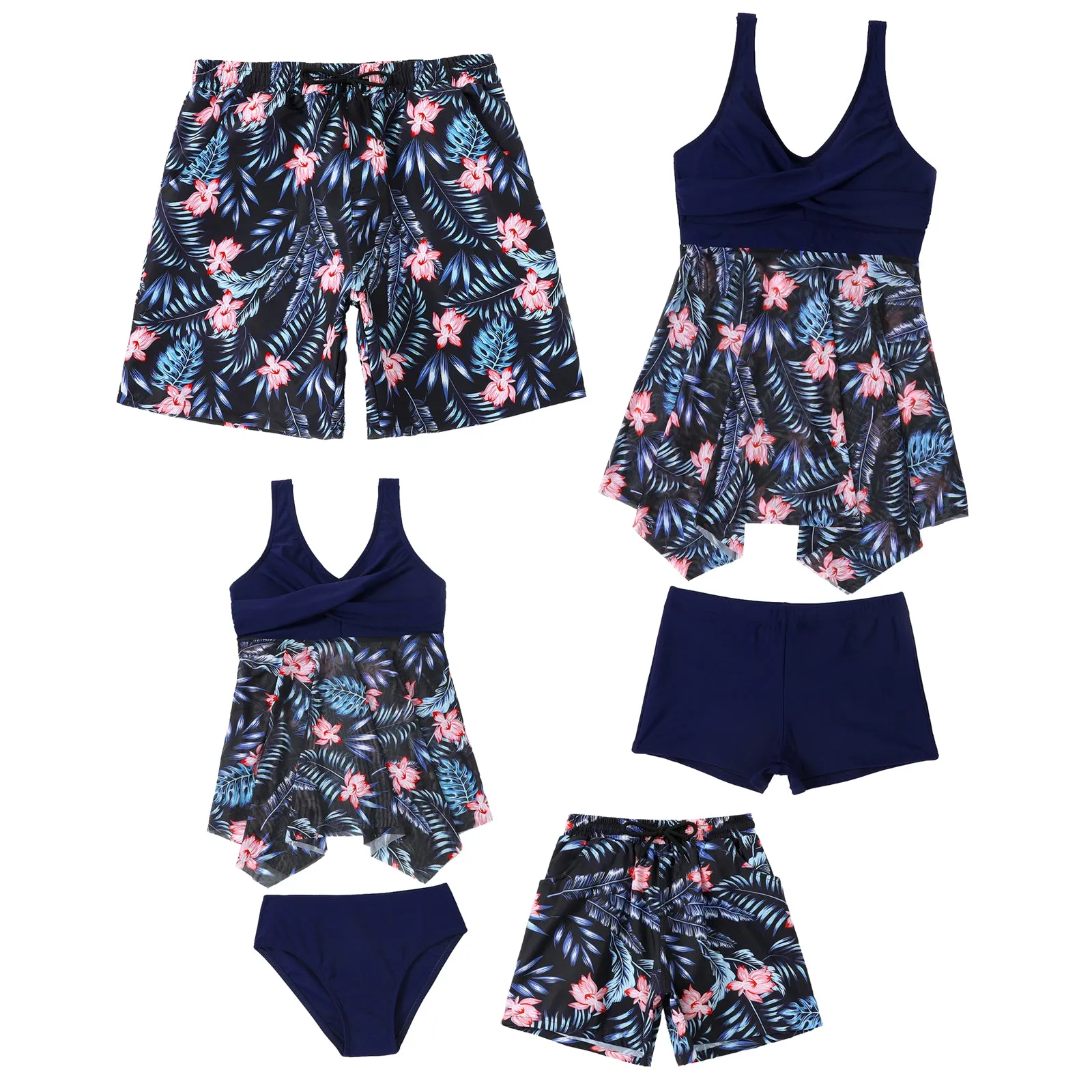 Family Matching Leaves Printed Swimsuits