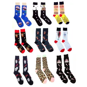 Fine Fit Casual Novelty Pattern Knit Crew Socks