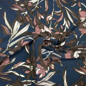 Flore Blue Floral Silk Crepe de Chine