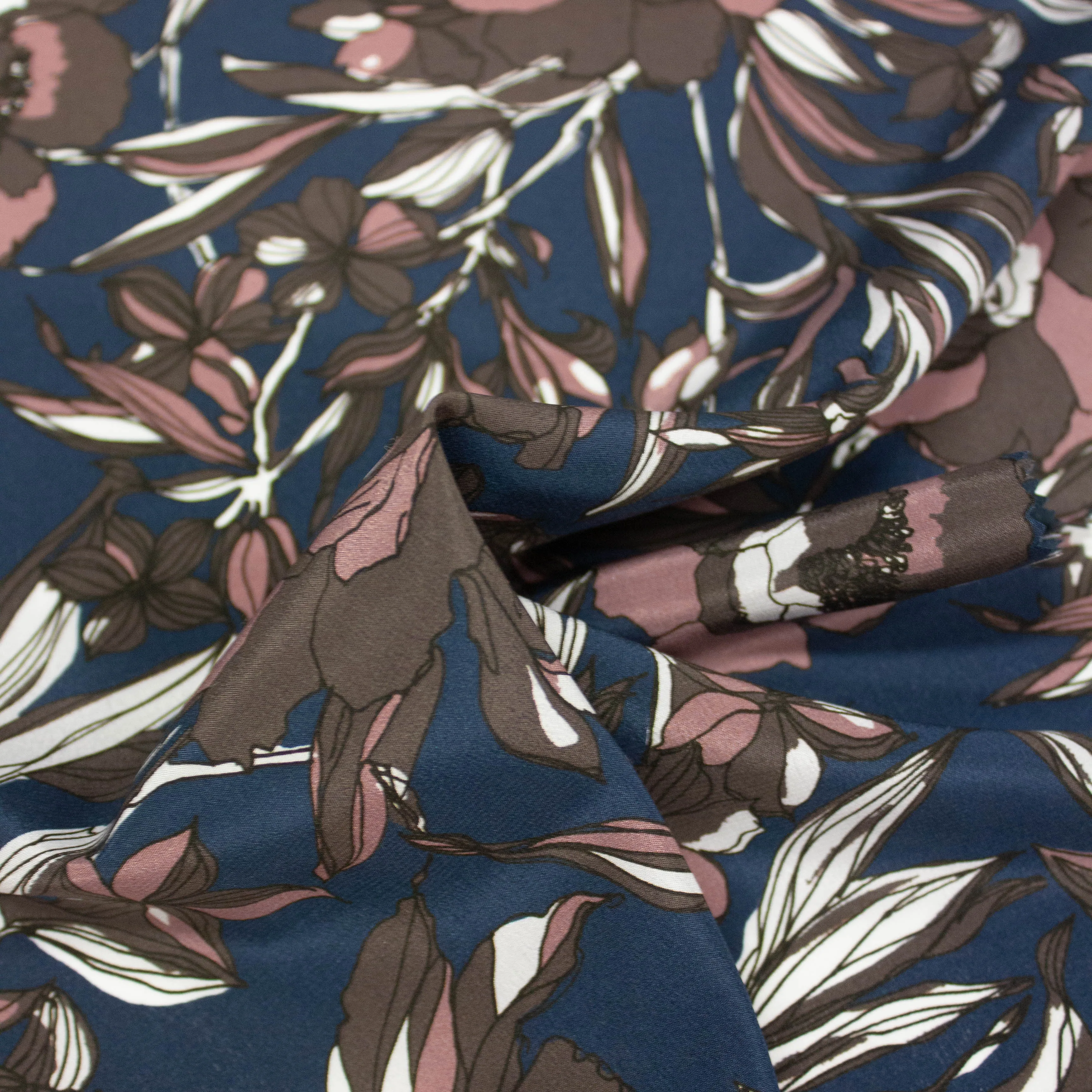 Flore Blue Floral Silk Crepe de Chine