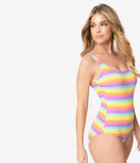 Girl Howdy Multicolor Stripe Tank Iris One Piece Bathing Suit