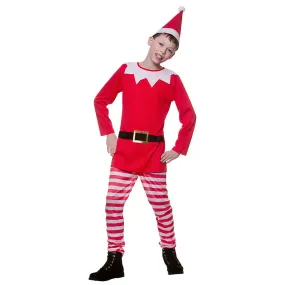 Kids' Santa's Naughty Elf Costume: Festive Red & White (S, M)