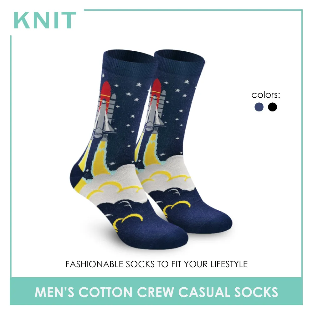 Knit Men's Space Rocket Fashion Printed Cotton Light Performance Crew Socks 1 pair KMC9408