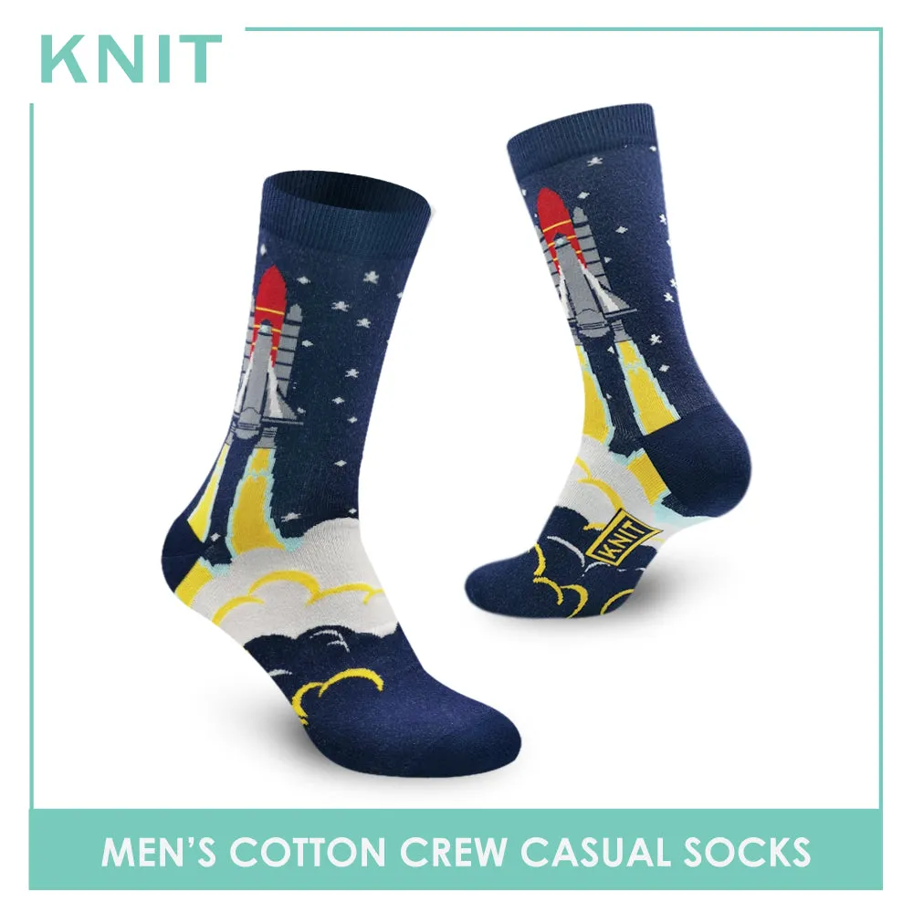Knit Men's Space Rocket Fashion Printed Cotton Light Performance Crew Socks 1 pair KMC9408
