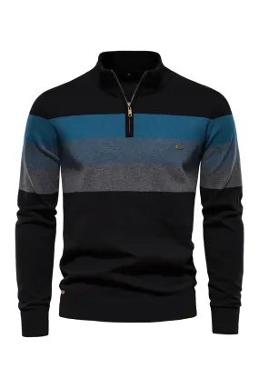 Men's Blue Stripes Zip Turtleneck Pullover Sweaters