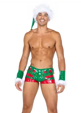 Mens Naughty Holiday Elf Three Piece Set - Green/Red -
