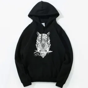 Men's Spring/Autumn Casual Hooded Sweatshirt With Owl Print