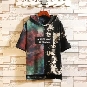 Men's Summer Short-Sleeved O-Neck Hooded Sweatshirt With Print