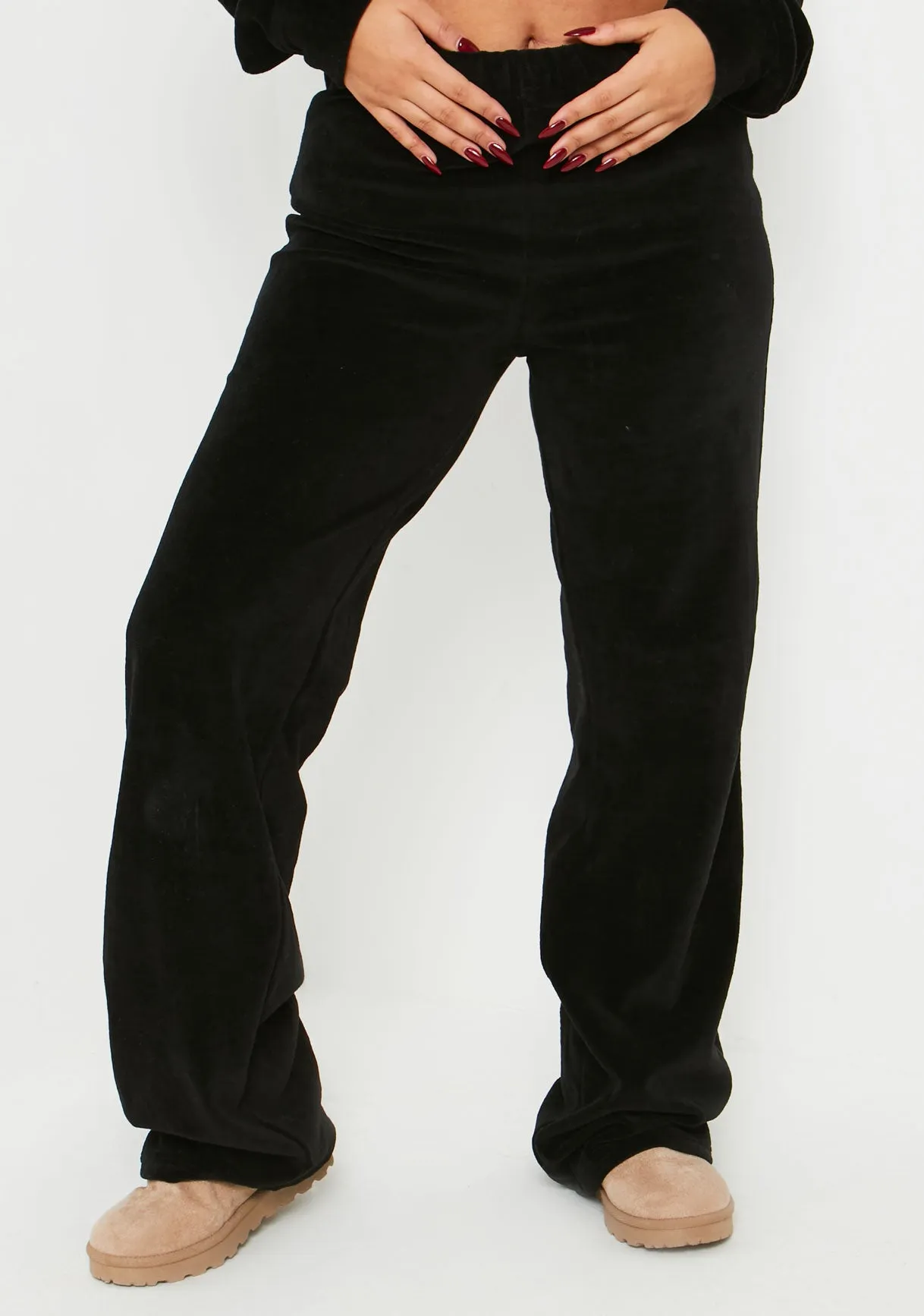 Mollie Black Velour Missy Gem Embellished Tracksuit Bottoms