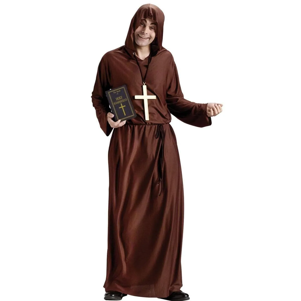 Monk Costume for Adults, Brown Hooded Robe and Belt