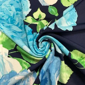 Navy Blue Floral Print ITY Jersey Knit Fabric