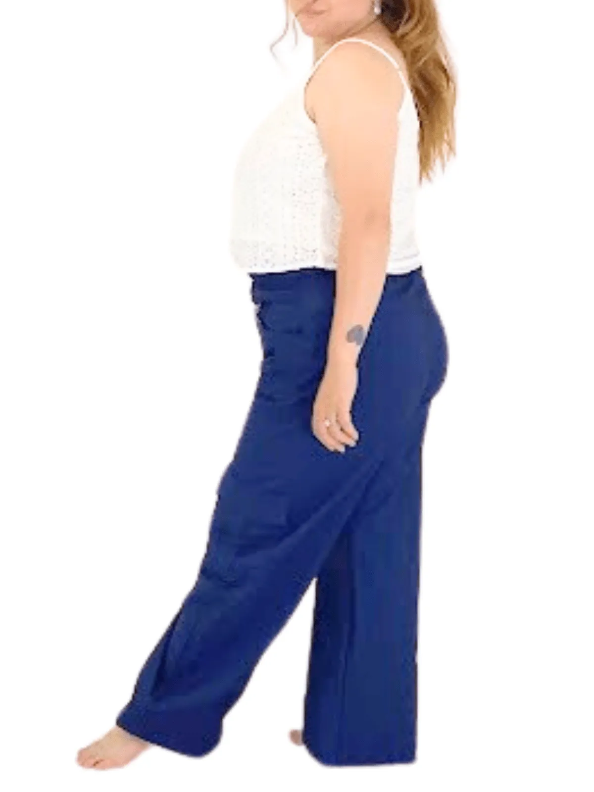 Navy Blue Oversized Cargo Pants – Stretchable & Trendy