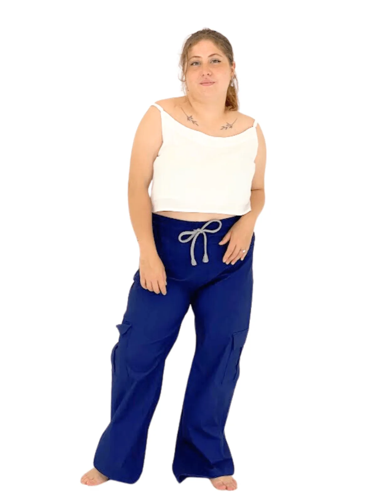 Navy Blue Oversized Cargo Pants – Stretchable & Trendy