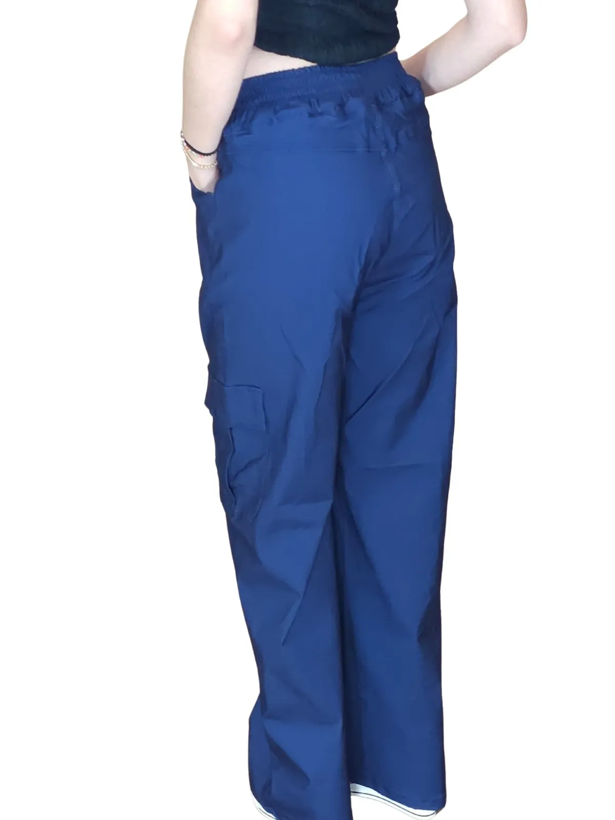 Navy Blue Oversized Cargo Pants – Stretchable & Trendy