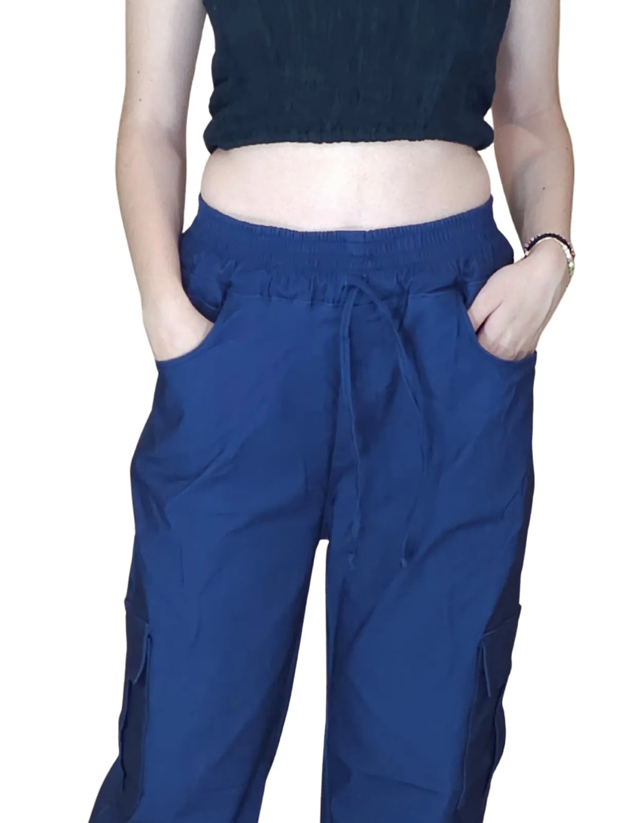 Navy Blue Oversized Cargo Pants – Stretchable & Trendy